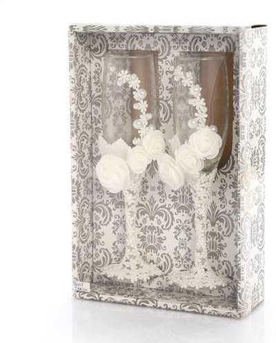 Verre transparent – Flûtes à champagne pour mariage et marié | Verres à champagne Durablle en dentelle blanche pour mariée et marié, cadeau élégant pour elle et lui, fiançailles, mariage