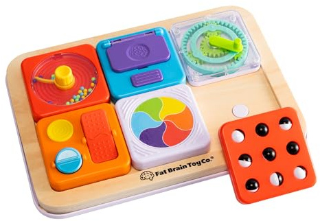 Fat Brain Toys PlayTab Essentials, Modular Sensory Activity Board, Busy Board for Toddlers and Babies Ages 12 Months+