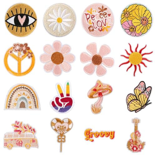 16 Pcs Iron on Patches for Clothing Patches for Clothing Sew on Patches Embroidery Patches Embroidered Applique Patches Stickers Assorted Sewing Flowers Applique DIY Accessory (Style-A)