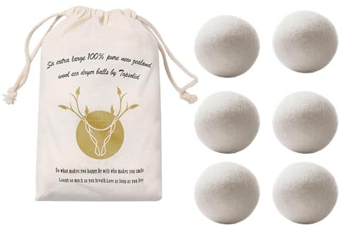 Wool Tumble Dryer Balls, Sheet & Fabric Softener Set of 6, Softening and Reusable Drying Balls for Laundry, Reduce Clothing Static and Wrinkles
