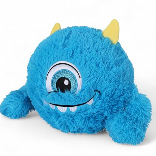 MIJOMA Plüschball Ø23cm mit Handpumpe – Kuscheliger aufblasbarer Softball – Flauschiger Ball aus Plüsch – Aufblasspielzeug für Kinder (Monster – Blau)