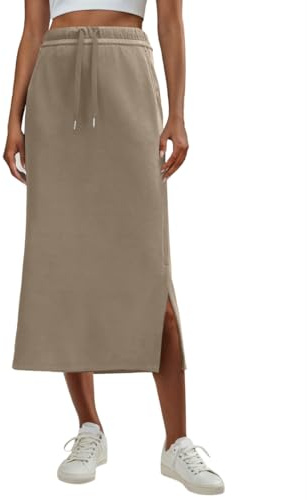 Lepunuo Casual Side Slit Skirts Womens High Waist Trendy Summer Drawstring Skirts with Pockets