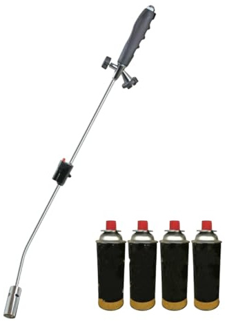 Weed Burner Torch with Piezo Ignition | Flame Weed Killer Blow Torch for Driveways, Patios, and Gardens | Easy Grip, Adjustable Flame | Optional 4 or 8 Gas Canisters (Weed Wand + 4 Gas)