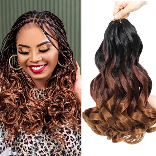 WoWCFyyds 8 Packs French Curl Braiding Hair 12 Inch Loose Wave Spiral Curly Braiding Hair Extensions 50g/Pack Soft French Curls Synthetic Hair Extensions for Braiding（1B/33/30）
