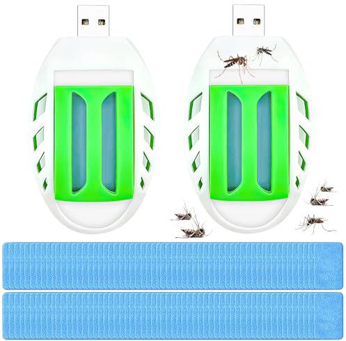 KBIBCK 2 Pcs Elektrisches Tragbarer Mückenschutz, Steckdosen-Insektenvernichter Elektrisch, Mückenstecker mit 120 Mückenschutztabletten für Fliegen Mücken Motten Camping Drinnen Draußen Im Auto (Weiß)