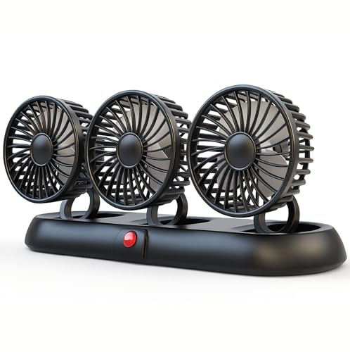 RigWig Portable USB Car Fan for Dashboard – Adjustable 5V Cooling Air circulator with Parking Plate, Quiet High Wind, Folding Design – For Car, Truck, Office, Home (3 Head Fan)