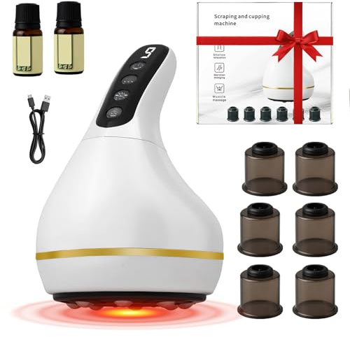 Focenat Masajeador Anticelulitico – Dispositivo Eléctrico Guasha y Ventosa con 6 Copas, 9 Niveles, Infrarrojos y Calor, para Masaje de Cuerpo, Gua Sha, Ventosas, Reduce el Dolor & Drenaje Linfático