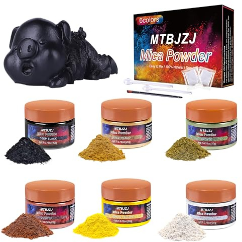 MTBJZJ Mica Powder, 6 Colors - 20g/Bottle of Epoxy Resin Color Pigment for Candle Dye, Lip Gloss Pigment, Soap Making, Slime Colorant, Paint, Bath Bombs,Nail Polish and Eye Shadow