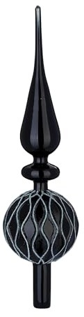 Christbaumspitze Glas 32cm D=8cm - glänzend mit Ornamenten Ranken - Weihnachtsbaumspitze für Weihnachtsbaum - Christbaumschmuck & Weihnachtsbaumschmuck Schwarz - Ebony Black