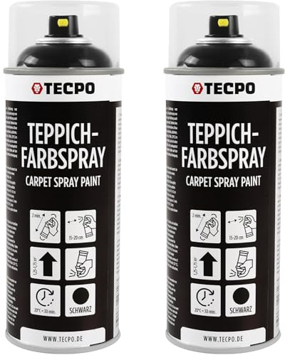 TECPO Lot 2 sprays peinture tapis voiture, 2 x 400 ml, noir, textile, ciel toit, tissu, caoutchouc, plastique, traitement intérieur