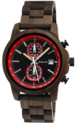 Holzwerk Germany Handgefertigte Designer Herren Uhr Öko Natur Holz Chronograph Armband Analog Quarz Blau Braun Schwarz Datum Holz