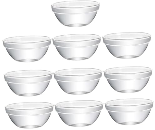 LALADEFIEE 10 pièces Lot de Bols Verre Résistants Chaleur Petits Ramequins Empilables pour Dessert Salade et Pudding Bols de Service Transparente et Élégants