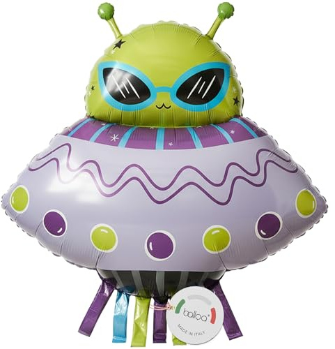 Balloa Folieballong XXL Ufo Alien, heliumballong, rymddekoration, ballong utomjordingsmotiv för fest, barnfödelsedag, present till rymdfödelsedag, festdekoration Ufo Alienballong, 72 cm