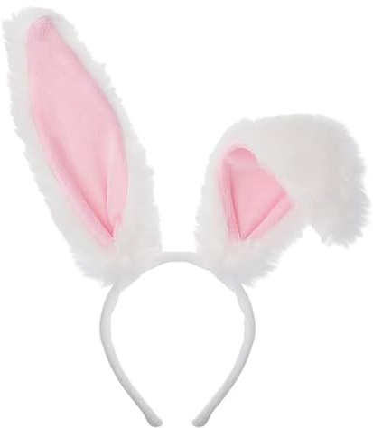 KBSICWO Diadema de Orejas de Conejo, Conejo Disfraz Accesorios Felpa, Diadema Orejas para Cosplay Fiestas Halloween Pascua Carnaval, Blanco Rosa