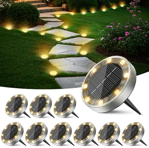 Peasur 10 Stück Solar Bodenleuchten Aussen, 8 LED Solarlampen für Außen Garten Wetterfest, Warmweiß Solarleuchten Gartenbeleuchtung für Rasen Beet Weg Gehweg Blumentopf Boden Draußen