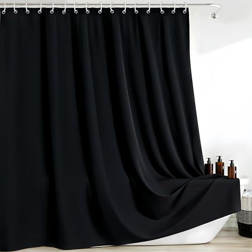 FAVORTALK Duschvorhang 240X200 Extra Groß Shower Curtain Anti Schimmel Waschbar Vorhang aus Polyester mit 16 Duschvorhang Ringe Duschvorhänge Mit Gewicht Schwarz H200 x B240 cm (1er Pack)