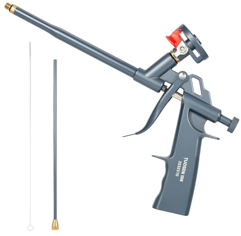 Professional Expanding Foam Spray Gun (1 Insulation Gun +1 Metal Extension Nozzle) PU Insulating Applicator Heavy Duty Metal Body Dispensing Foam Gun Suitable for Caulking, Filling, Sealing（Dark Gray