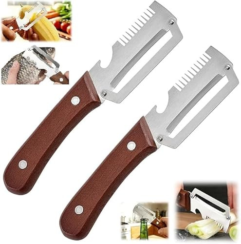 2er-Pack Multifunktions Gemüseschäler 3-in-1 Sparschäler Edelstahl Kartoffelschäler Mit Holzgriff Julienne Schäler Sparschäler Peeler Für Obst Gemüse Fisch Gurken Flaschen (braun)