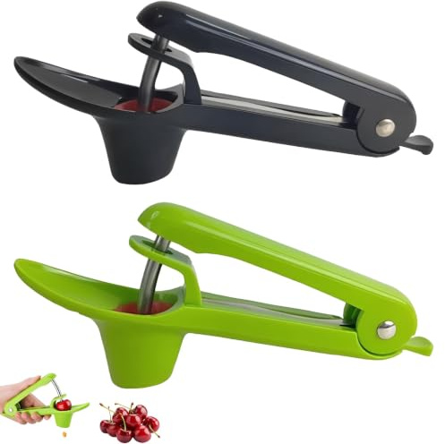 2 Pcs Cherry Pitter, Cherry Stoner Remover, Cherry Destoner Tool for Cherries and Olives, Cherry Pip Remover with Green and Black, Cherry Stone Remover Kitchen Gadget, for Making Cherries Olives Jam