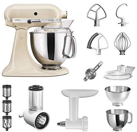 KitchenAid Artisan Küchenmaschine Starter Paket 5KSM175PSEAC inkl. Gemüseschneider Fleischwolf und vielem Zubehör (Creme)