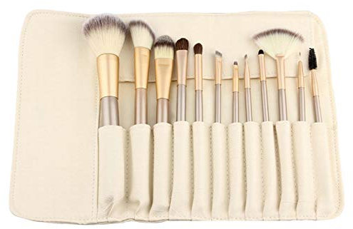 GODGETS Pinceaux Maquillage Cosmetics Professional Essential 12/24 Pcs Kits de Brosse de Maquillage avec Étui de Voyage,12 Pièces,Pinceau Court Sac Blanc