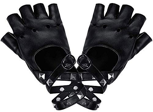 LYTIVAGEN 1 Paar Punk Handschuhe Nieten, Damen Fingerlos Lederhandschuhe Nieten Halbfinger Gothic Lederhandschuhe mit Nieten PU Leder Rock Handschuhe für Motorrad, Hiphop, Halloween Cosplay, Party