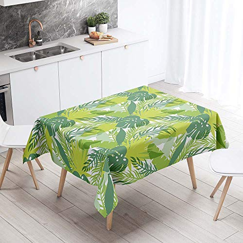 Tischdecke Abwaschbar, Chickw1 Wasserdicht Polyester Rechteckig Fleckschutz Ölfest Abwaschbar Pflegeleicht Mehrzweck Gartentischdecke 3D Tropische Blätter Muster (Gras,100x140cm)