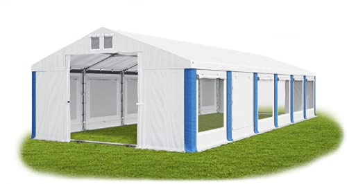 Das Company Tenda per Feste 6x12m con persiane e zanzariere Impermeabile bianco-blu 560g/m² PVC Telone Costruzione Summer Plus sul Fondo e Rinforzi Tetto ISDM