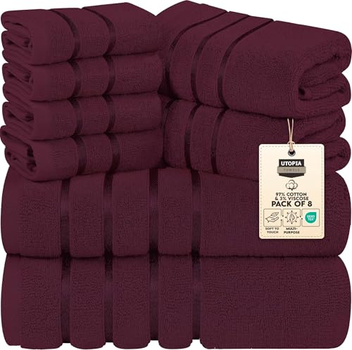 Utopia Towels - 8er-Pack Handtuch-Set mit Aufhängeschlaufe aus 97% Baumwolle, saugfähig und schnell trocknend 2 Badetücher, 2 Handtücher, 4 Waschlappen (Burgunderrot)