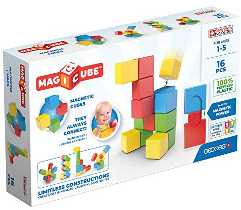 Geomag - Magicube 1+ Full Color - Cubi Magnetici per Bambini - 4 Colori - Confezione da 16 Blocchi - 100% Plastica Riciclata