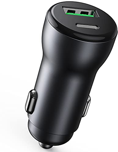 Car Charger, 30W 2-Port PD + QC 3.0 Mini Cigarette Lighter USB C Car Fast Charge Adapter Compatible with iPad, iPhone 12/Pro11/ 11, Galaxy S20 S21,Huawei P30 Lite/Mate 20,Xiaomi and More