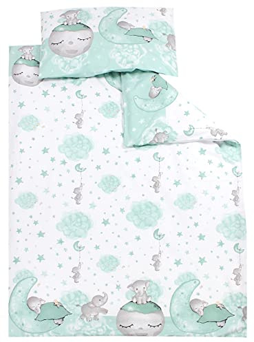 TupTam Set di Biancheria da Letto per Bambini Ragazzi Ragazze 2 Elementi, Luna con elefante/Menta, 120x90 cm