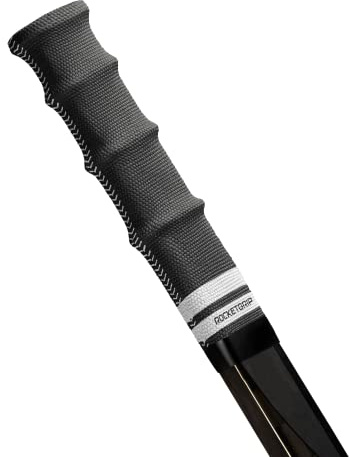 ROCKETGRIP Poignée de sport pour bâton de hockey sur glace – Poignées de hockey en tissu coloré – Accessoires de hockey pour adultes et enfants (poignée noire – Texte blanc)
