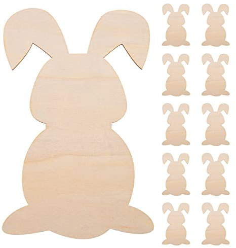 Amosfun Ostern Decor 10 Stücke Handwerk Holz Scheibe Ornamente Ostern Bunny Dekorationen