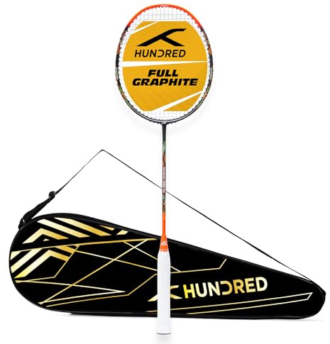 HUNDRED POWERTEK 1000 PRO Badminton Racquet (Black/Orange/Red, Grip Size: G6) | Material: Graphite | Full Cover | for Intermediate Players | Strung