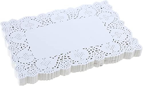 JOFONY 200 Stücke Rechteck Papierdeckchen, Weiße Spitzenpapier Tortenspitze Papier Kuchen Papier für Geburtstagsparty Hochzeit Geschirr Dekoration, 16,5x22.8cm