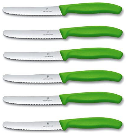 Victorinox 6 Stück Tafelmesser - Tomatenmesser Swiss Classic mit Wellenschliff rostfrei - Swiss Made - Grün