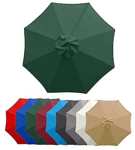 ELZEM Toile De Rechange pour Parasol 2.0m/2,70m/3.0m, Imperméable, Anti-UV, Résistant À La Décoloration, pour Jardin, Terrasse, Plage Et Piscine, 6/8 Angles(Dark Green,8ribs 10ft/3M)
