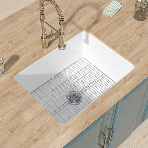 HOMLYLINK Undermount Kitchen Sink White 24 x 19 Inch,11 High Top Mount Small Fireclay Bar Sink Drop In Single Bowl, Dual Mount Heavy Duty Deep Basin, Pure White, for Kitchen,Island,Laundry