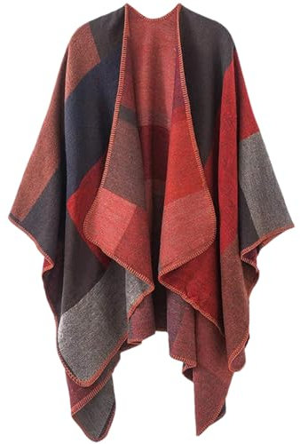 Vsadsau Damen Kaschmir-Schal, klassisches Karomuster, Retro-Strickjacke, Winterumhang, weiche große Decke, rot, Einheitsgröße
