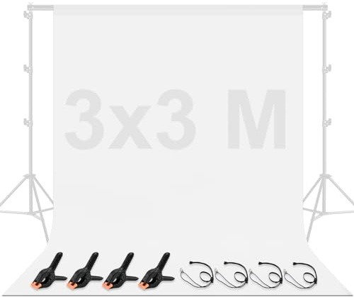 BENOISON White Backdrop - 3x3M Photography Background for Photo Video Studio with Backdrop Clips & Clamps