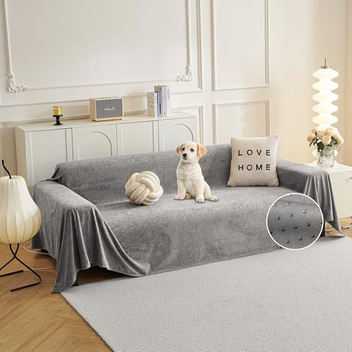 MYSKY HOME Couch Cover Sofa Cover for 2 Cushion Couch, Couch Covers for Dogs, Non-Slip Sofa Slipcover, Sofa Covers Washable, Couch Covers for Pets, Cat Scratch Furniture Protector, 71 x 118, Grey
