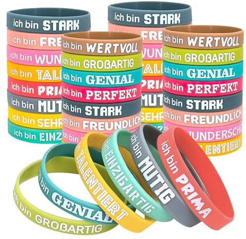 WOKICOR 36 Stück Motivationsarmbänder auf Deutsch Inspirierende Silikon Armbänder Sprüchen Motivierendes Silikonarmband Mutmacher Geschenke für Kinder Teenager Schüler Kollege