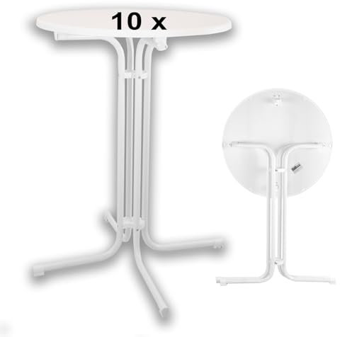 TRUTZHOLM 10x Stehtisch klappbar Ø 70 cm in Weiß Höhe 110 cm Stahl Gastrotisch Partytisch Bistrotisch Empfangstisch Indoor & Outdoor für Hochzeiten und Gartenfeste wetterbeständig pflegeleicht