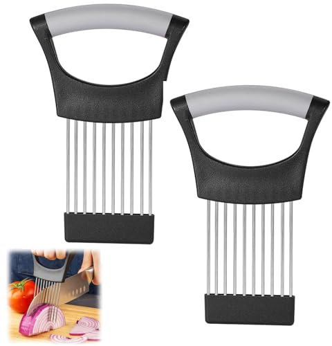 2PCS Onion Slicer and Holder - Kitchen Gadget for Cutting Vegetables, Fruits, Potatoes, Meat, Tomatoes - Anti-Slip Design