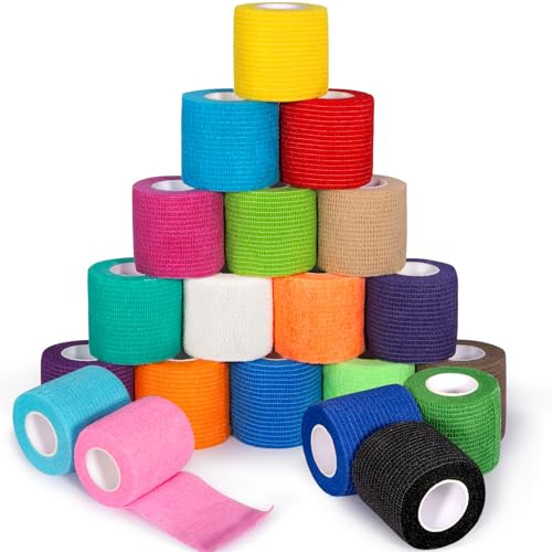 BBLTIFF Bandage Autoadhésif, 20 Rouleaux 5cm x 4.5m, Bande Cohesive, Bande Auto Adhesive, Bande Strapping Adhésif non Tissé, Pour Le Sport, Les Doigts, Les Chevilles, Les Articulations (20 Couleurs)
