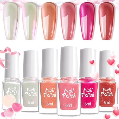 Nail Polish Set - 6PCS Long Lasting Nail Polish Quick Dry Nail Varnish - Pearlescent Nail Varnish Sets for Women DIY Nail Art - Non-Toxic Water Based Nail Polish No Need UV (White Orange Pink Series)