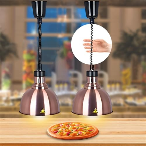Aocay Lampada Riscaldante per Alimenti Retrattile, Diametro 19 cm/25 cm | Sospeso Lampade Scaldavivande Cucina Regolabile, 250W Lampade Riscaldanti per Cucina, Ristoranti, Hotel a Buffet