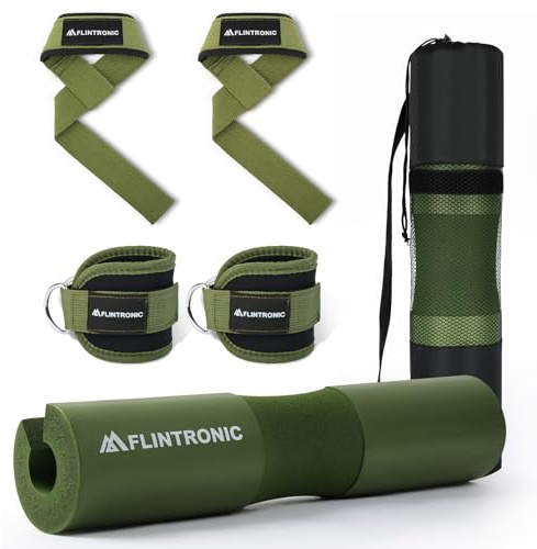 flintronic Langhantel Polster Set, Extra Dicke Nackenpolster Langhantel, Hip Thrust Pad mit Klettverschluss für Hüftstöße, Kniebeugen, Gewichtheben, Bietet Polsterung für Nacken (Grün)