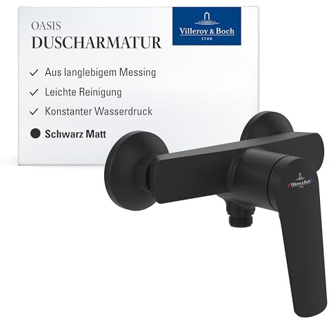 Villeroy & Boch Oasis robinetterie de douche - Levier unique de douche en laiton - Mitigeur de douche pour montage apparent - Clapet anti-retour pr l’hygiène - Économie d’eau avec AirPlus - Matt Black